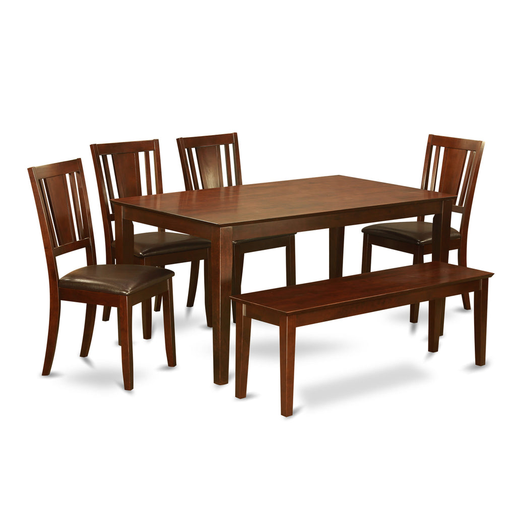 CADU68-9HG-EC 6-Piece Rectangle Dining Set with Table, Bench & 4 Faux Leather Chairs, Mahogany Tone