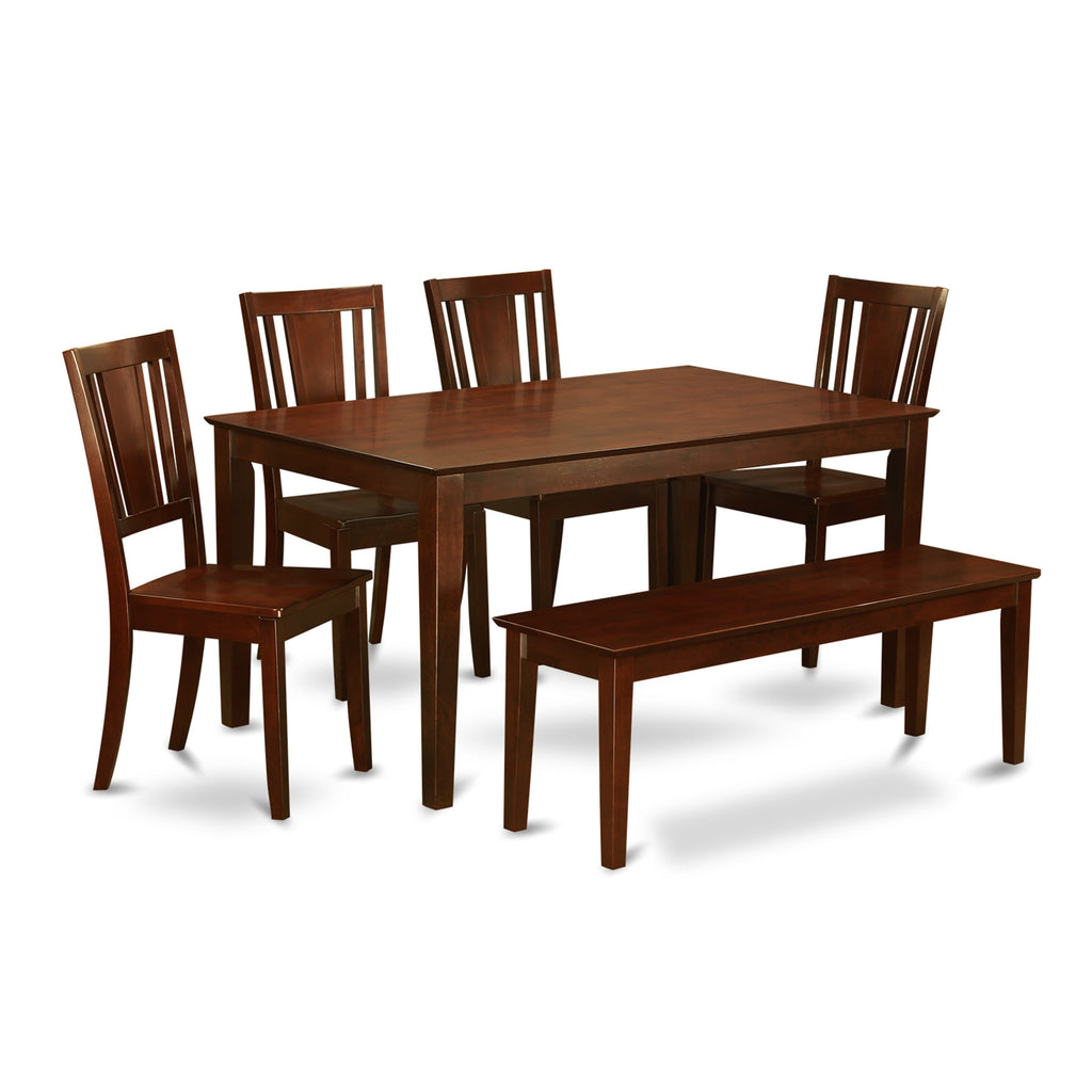 CADU6L-7TN-X 6-Piece Mahogany Dining Set Includes Rectangular Table, Bench, and 4 Chairs - 36x60