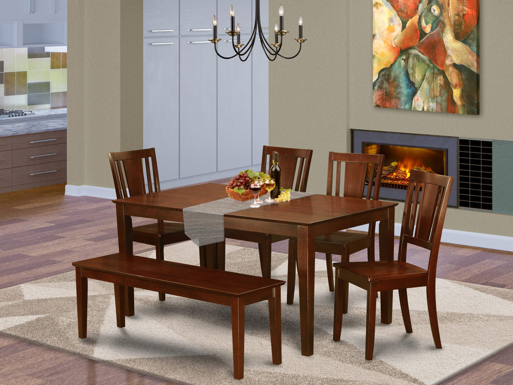 CADU6L-7TN-X 6-Piece Mahogany Dining Set Includes Rectangular Table, Bench, and 4 Chairs - 36x60