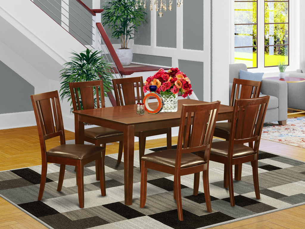 CADU7-5YH-CN Rectangle Dining Room Ensemble Mahogany Table & 6 Faux Leather Chairs
