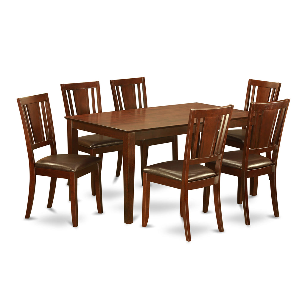 CADU7-5YH-CN Rectangle Dining Room Ensemble Mahogany Table & 6 Faux Leather Chairs