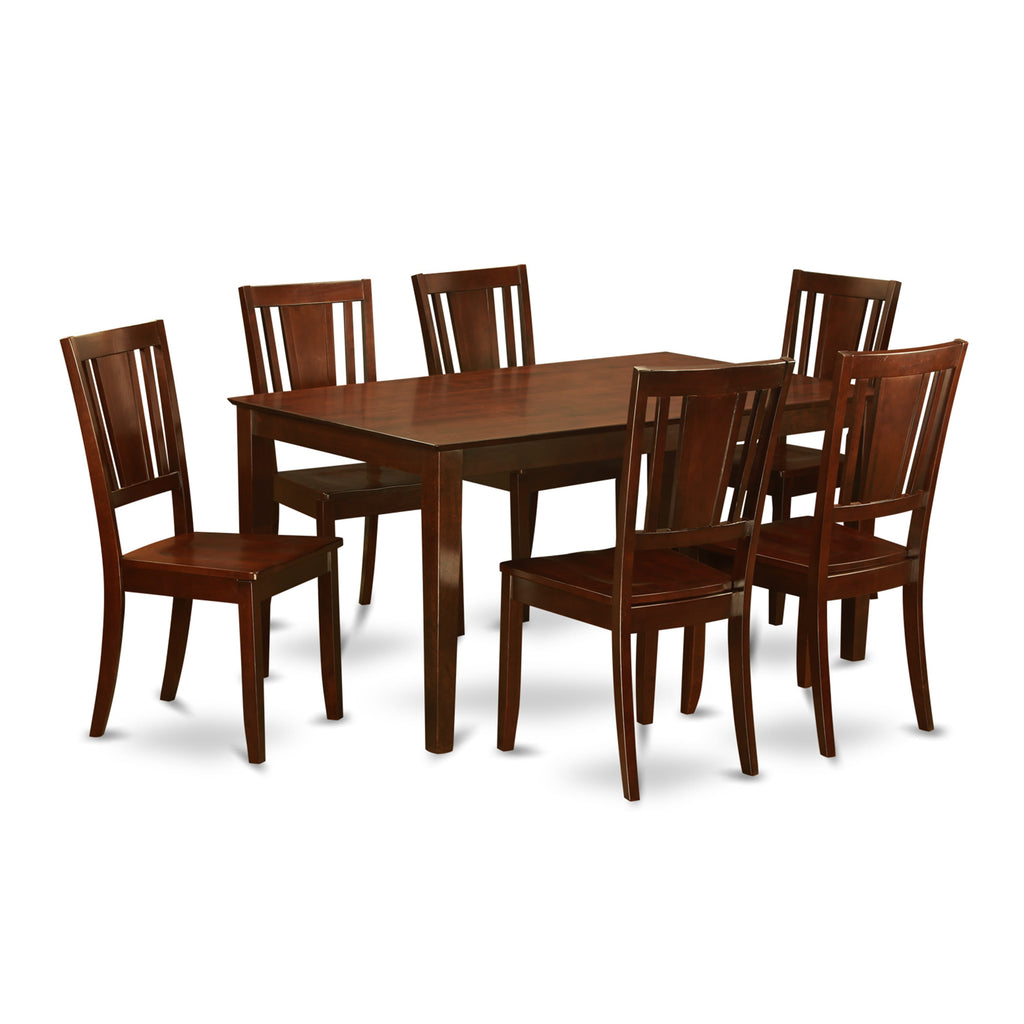CADU7-U0B-3 7-Piece Ensemble for Dining Rectangular Table with 6 Wooden Chairs, Classic Mahogany Finish