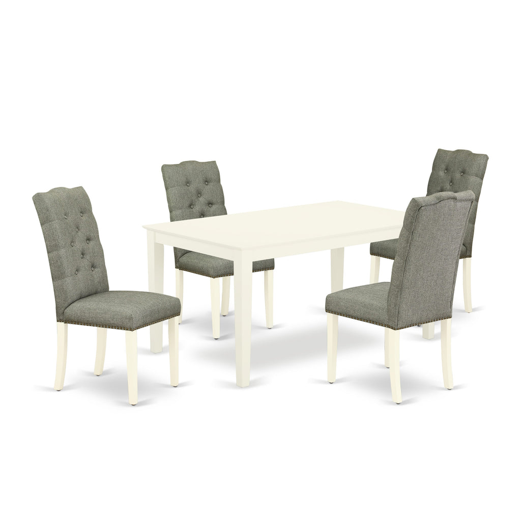 CAEL5-TCJ-NJ 5-Piece Rectangle Table Set with White Frame and Gray Linen Chairs for Kitchen or Dining Room