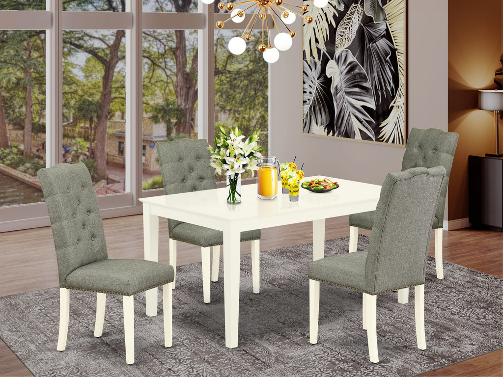 CAEL5-TCJ-NJ 5-Piece Rectangle Table Set with White Frame and Gray Linen Chairs for Kitchen or Dining Room