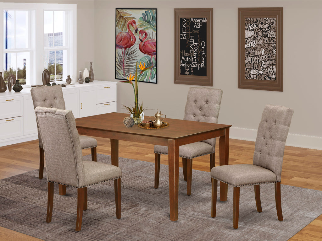 CAEL5-YAL-L0 5 Piece Dining Ensemble Rectangular Table & 4 Khaki Linen Chairs, Light White, 36x60