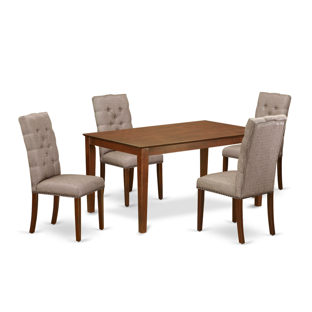 CAEL5-YAL-L0 5 Piece Dining Ensemble Rectangular Table & 4 Khaki Linen Chairs, Light White, 36x60