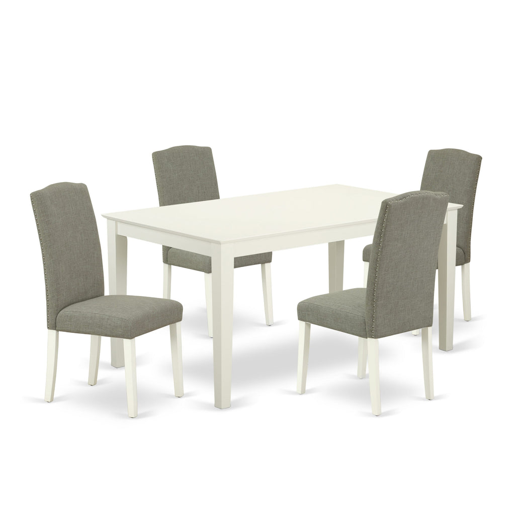CAEN5-QPB-3O Elegant 5-Piece Dining Ensemble with Rectangular Table & 4 Shitake Linen Upholstered Chairs, Linen White Finish