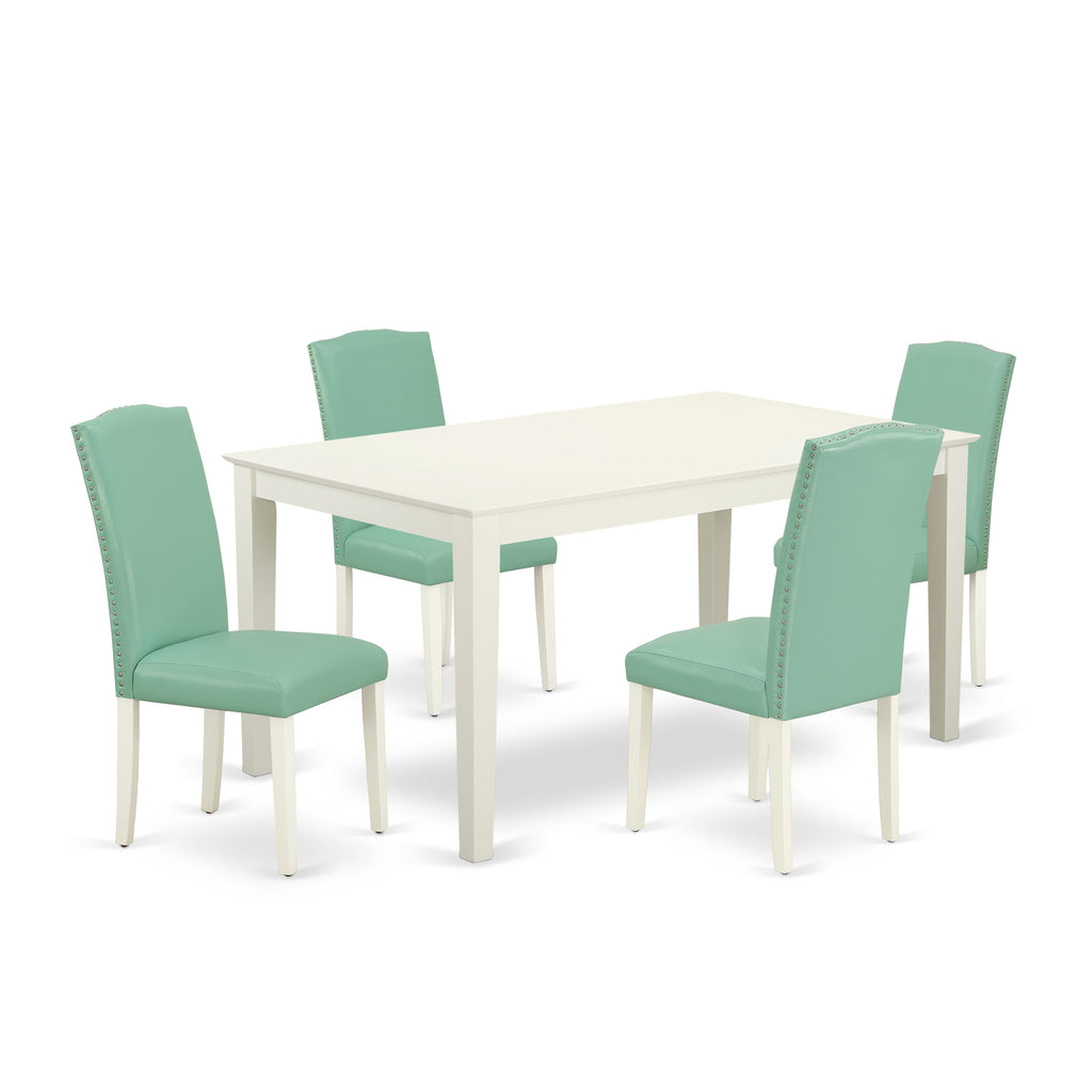 CAEN5-ZGD-5L 5-Piece Dining Set With Rectangular Table & 4 Faux Leather Chairs, 36x60, Linen White