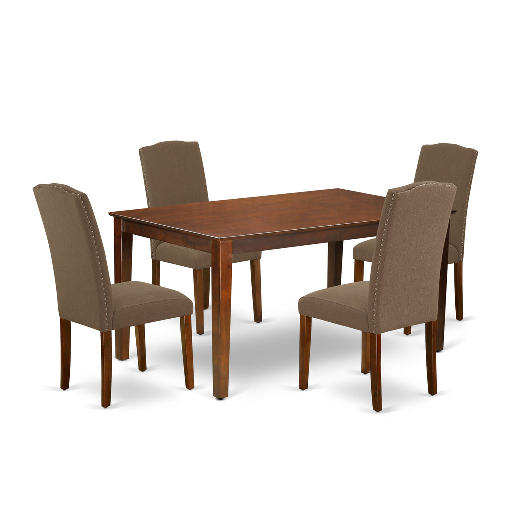 CAEN5-92J-UR 5 Pc Dining Suite with Rectangular Table and 4 Dark Coffee Linen Parsons, Mahogany 36x60 in.