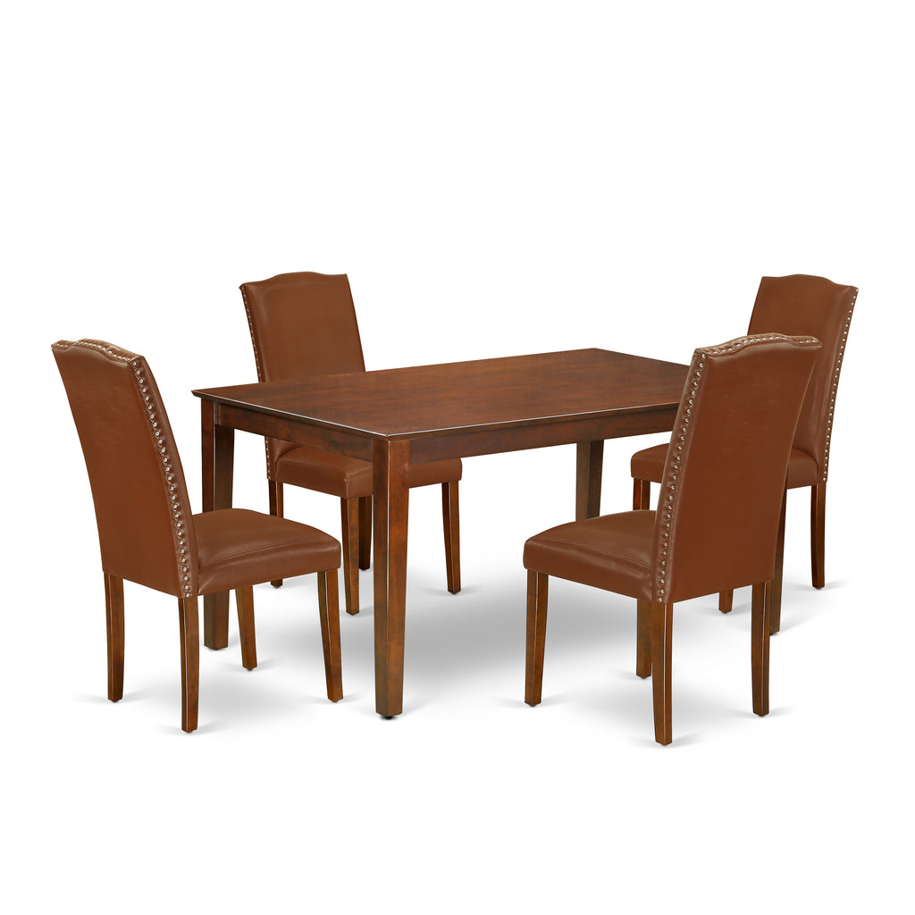 CAEN5-K88-PO 5-Piece Dining Set with Rectangle Table & 4 Leather Parson Chairs, 36x60 Mahogany Elegance