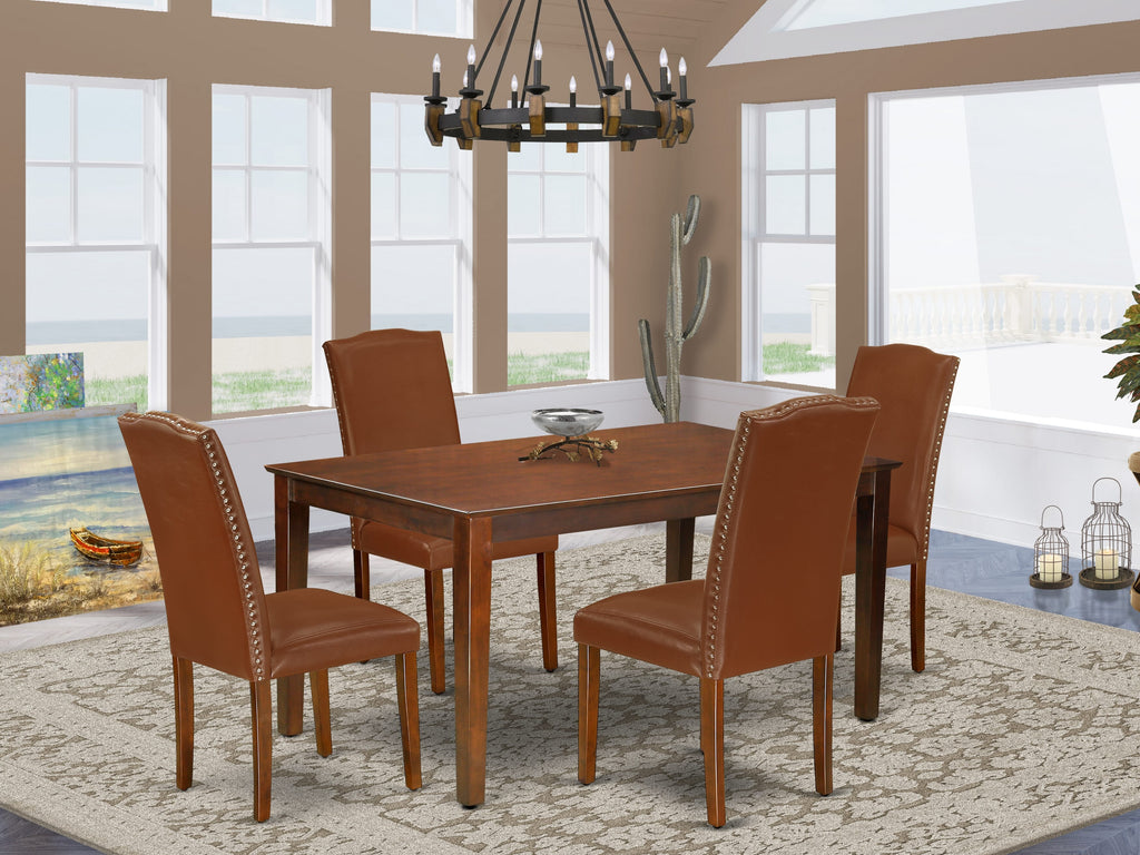 CAEN5-K88-PO 5-Piece Dining Set with Rectangle Table & 4 Leather Parson Chairs, 36x60 Mahogany Elegance