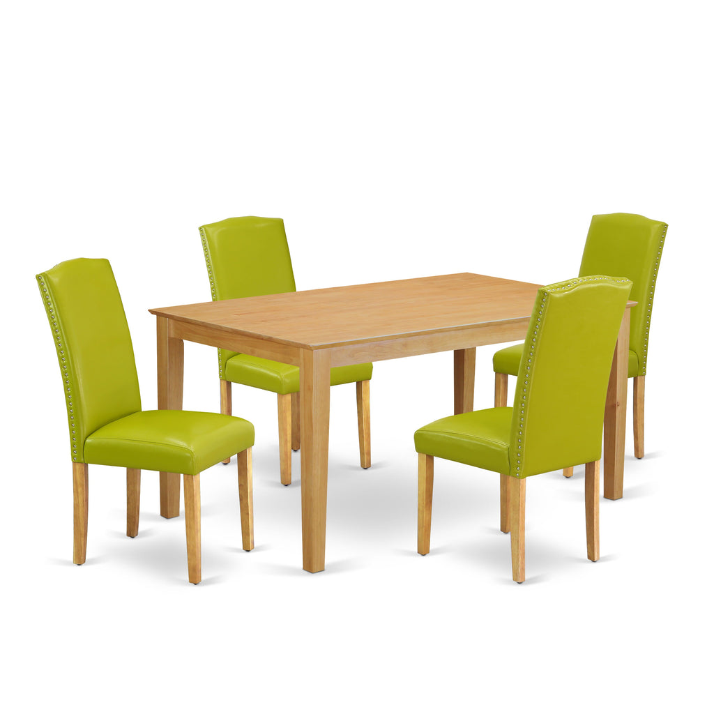 CAEN5-U7C-YA 5-Piece Oak Dining Ensemble with Green Faux Leather Chairs & Rectangular 36x60 Table