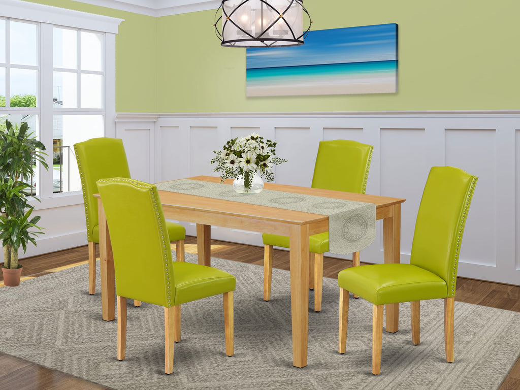 CAEN5-U7C-YA 5-Piece Oak Dining Ensemble with Green Faux Leather Chairs & Rectangular 36x60 Table