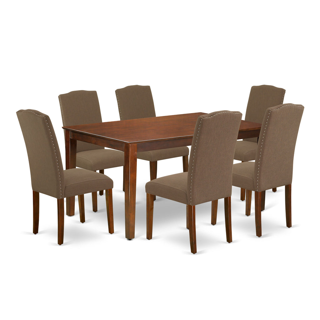 CAEN7-W86-YZ Dining Ensemble 7-Piece Set with Rectangular Table & Dark Coffee Parsons Chairs