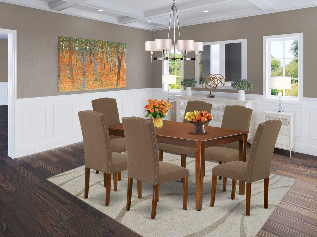 CAEN7-W86-YZ Dining Ensemble 7-Piece Set with Rectangular Table & Dark Coffee Parsons Chairs