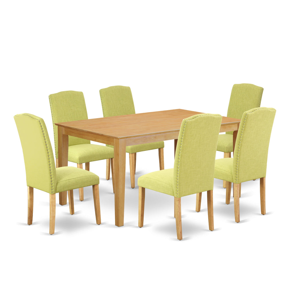CAEN7-V5O-8F Oak 7-Piece Dining Collection with Parson Chairs and Table, Limelight Linen