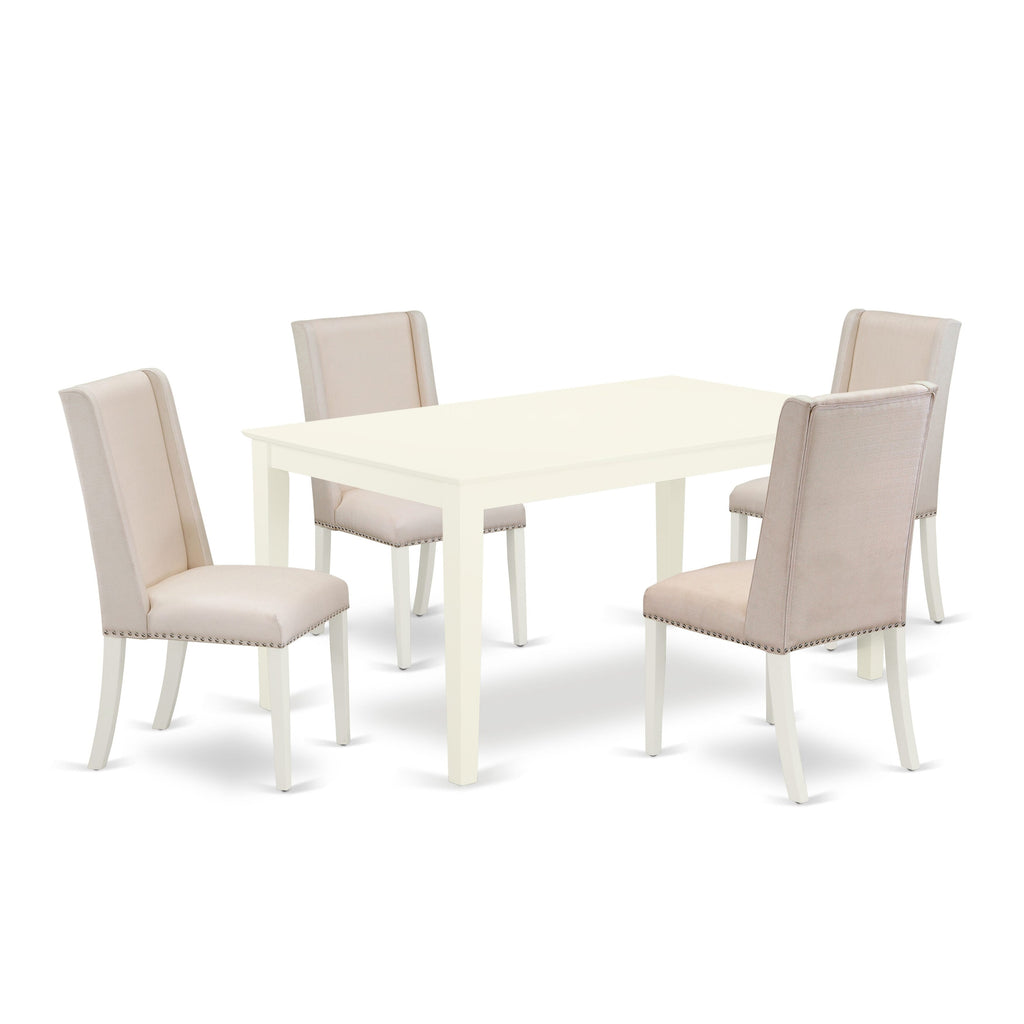 Elegant CAFL5-IGX-VN 5-Piece Dining Ensemble with Cream Chairs and Spacious Rectangle Table, Linen White Finish