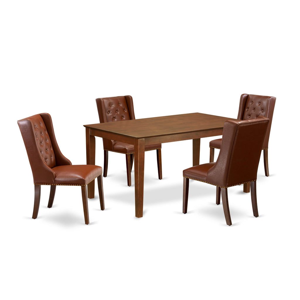 CAFO5-OOM-9F 5-Piece Dining Set with Rectangle Table & Upholstered Chairs, Mahogany Elegance