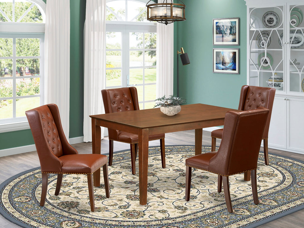 CAFO5-OOM-9F 5-Piece Dining Set with Rectangle Table & Upholstered Chairs, Mahogany Elegance