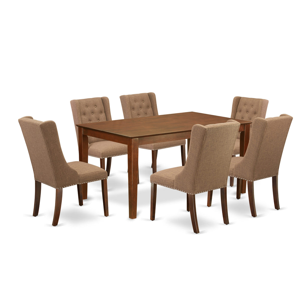 CAFO7-Q9P-A3 7-Piece Mahogany Dining Ensemble with Rectangular Table and Soft Sable Fabric Seating