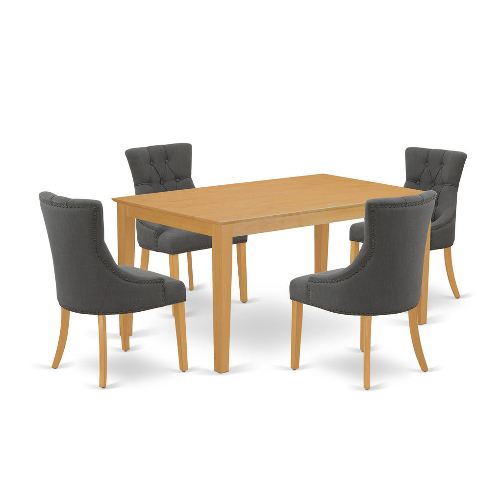5-Piece Modern Dining Set CAFR5-AK1-4D with Oak Wood Table and Gotham Linen Chairs