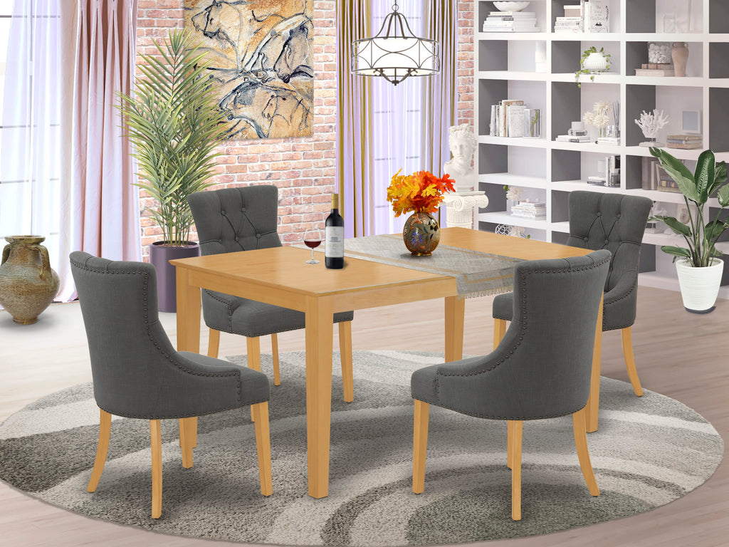 5-Piece Modern Dining Set CAFR5-AK1-4D with Oak Wood Table and Gotham Linen Chairs