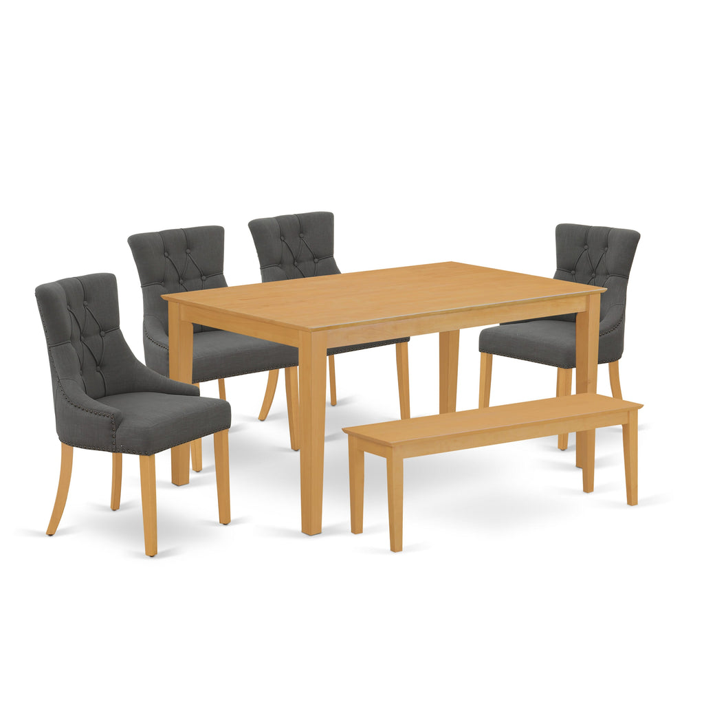 CAFR6-EMQ-04 6-Piece Oak Dining Set Featuring Rectangular Table, Bench & Parsons Chairs