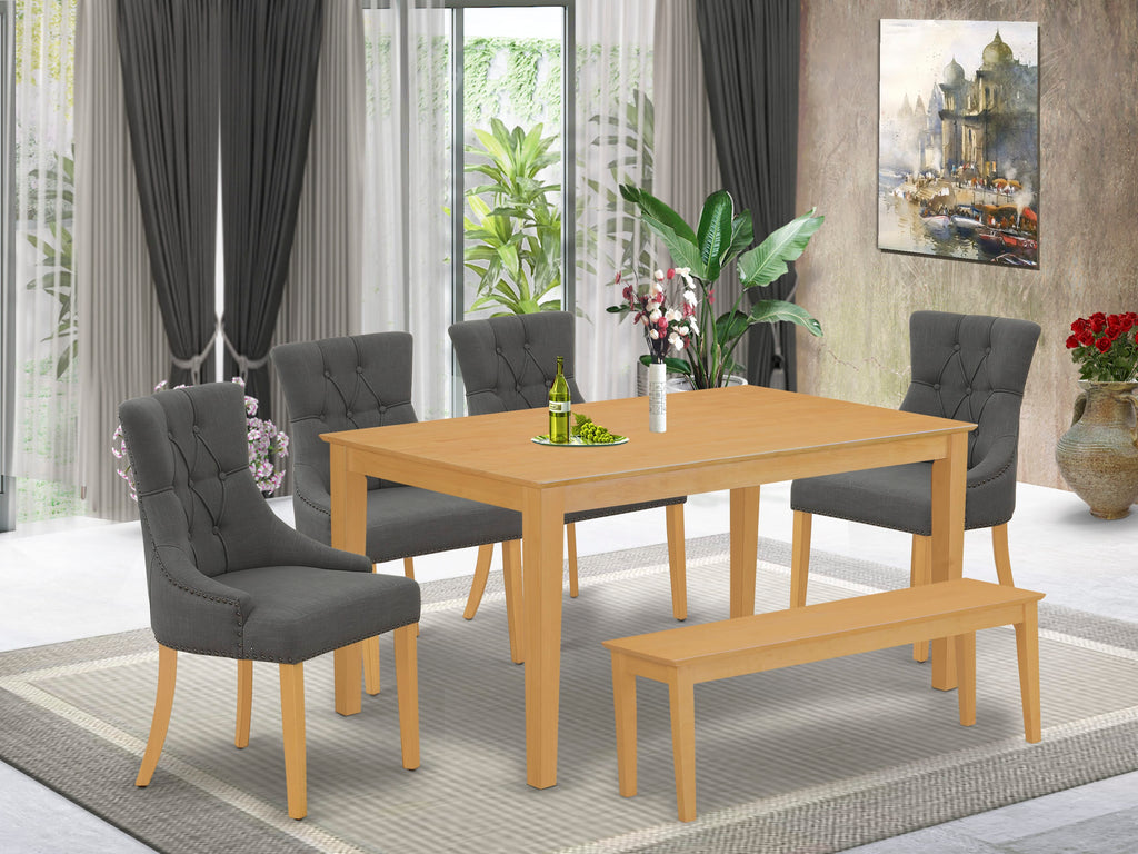 CAFR6-EMQ-04 6-Piece Oak Dining Set Featuring Rectangular Table, Bench & Parsons Chairs