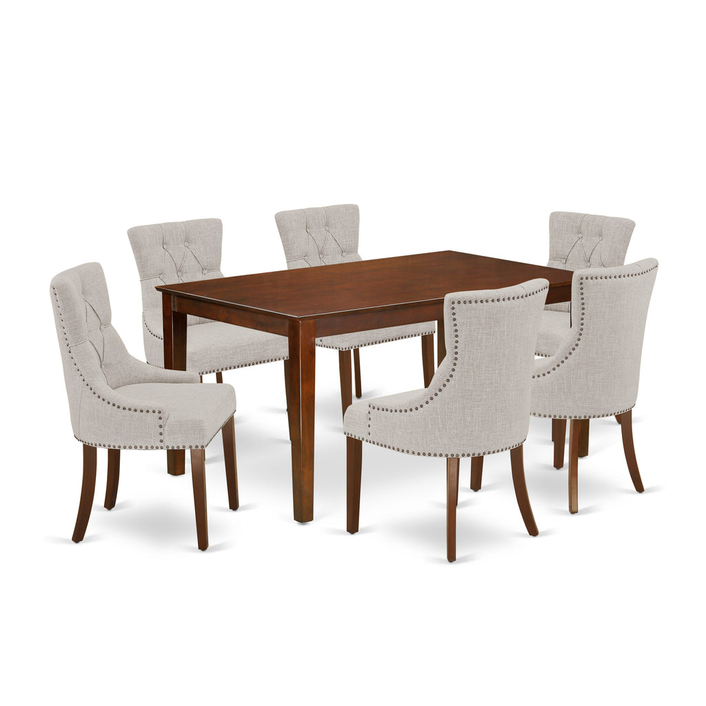 CAFR7-EAZ-39 Dining Ensemble with Rectangle Table & 6 Fabric Upholstered Chairs, 36x60 Mahogany Delight
