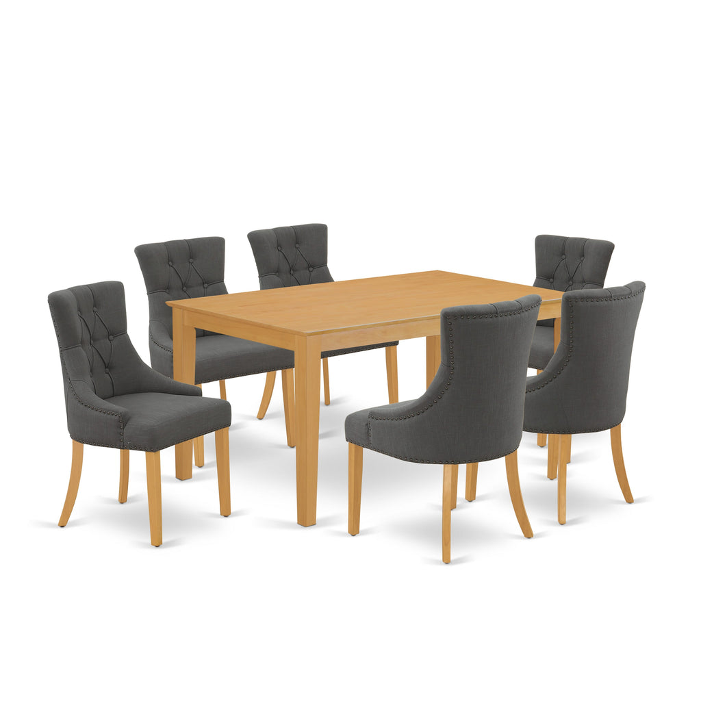 CAFR7-IC4-R6 7 Piece Rustic Oak Dining Set with Rectangular Table and 6 Gotham Chairs for Spacious Dining