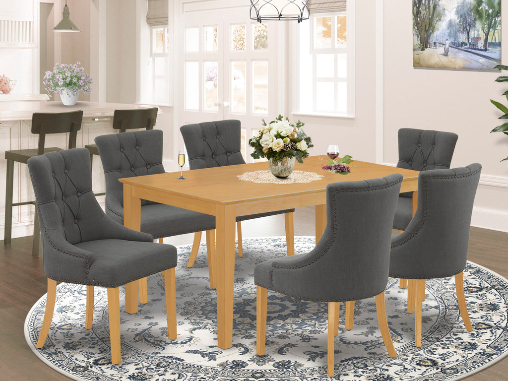 CAFR7-IC4-R6 7 Piece Rustic Oak Dining Set with Rectangular Table and 6 Gotham Chairs for Spacious Dining