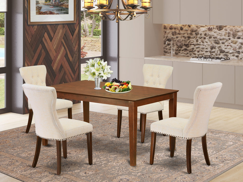 CAGA5-CRP-SQ Elegant 5-Piece Dining Assembly with Rectangle Table & 4 Beige Linen Parson Seats, Mahogany Finish