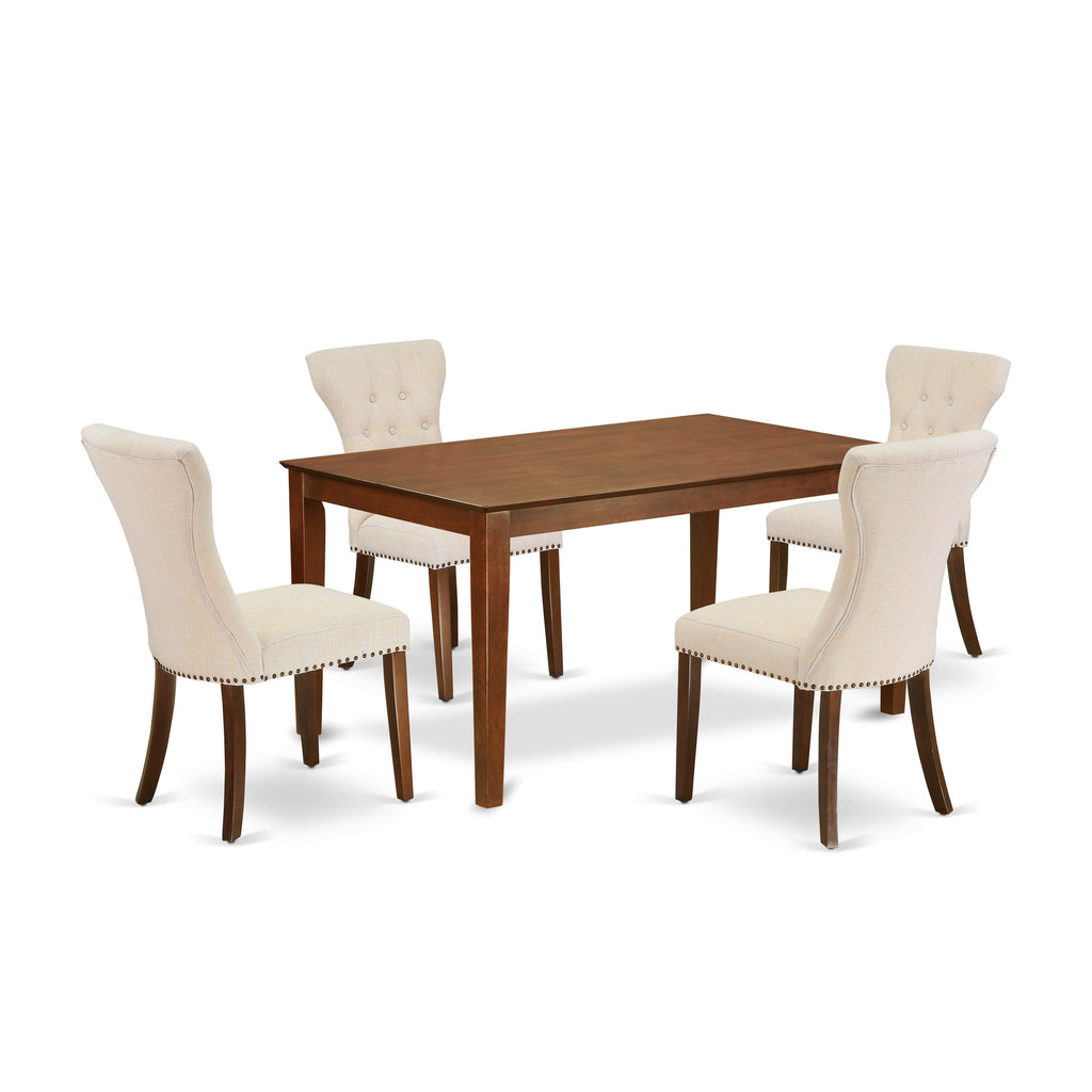 CAGA5-CRP-SQ Elegant 5-Piece Dining Assembly with Rectangle Table & 4 Beige Linen Parson Seats, Mahogany Finish