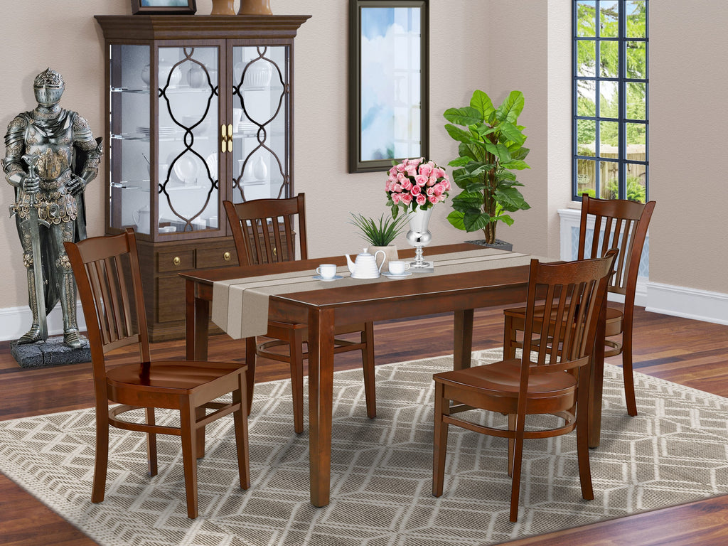 CAGR5-VZP-F Elegant 5-Piece Dining Set with Rectangular Table & 4 Chairs, Mahogany Finish, 36x60