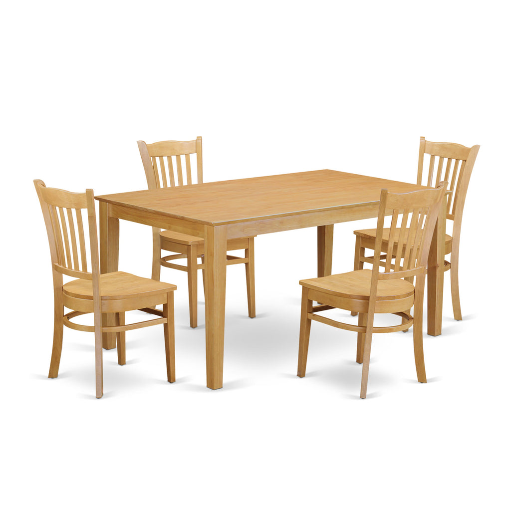 CAGR5-OAK-W Classic Oak Rectangle 5-Piece Set Dining Table and Chairs for the Modern Home, 36x60 Inches