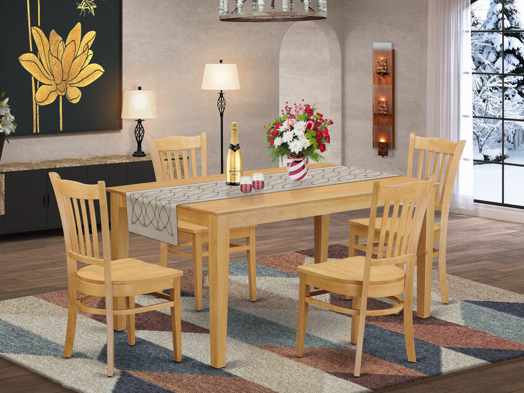 CAGR5-OAK-W Classic Oak Rectangle 5-Piece Set Dining Table and Chairs for the Modern Home, 36x60 Inches