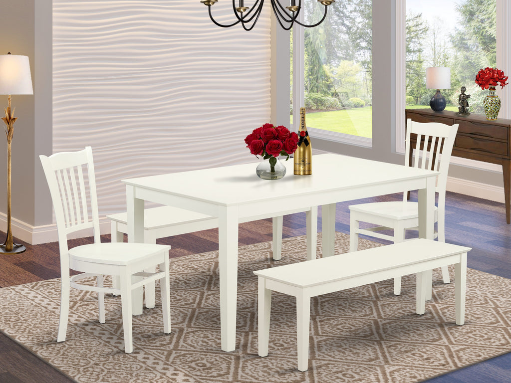 CAGR55-X7W-W 5-Piece Kitchen Set White Rectangle Table, 2 Chairs, 2 Benches for Dining Area