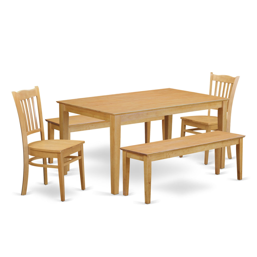 CAGR56-YNK-C Oak Dining Set 5-Piece Rectangular Table with Benches & Chairs, 36x60 in.
