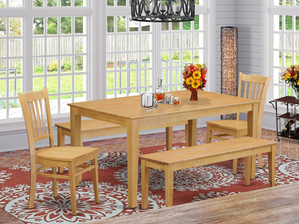 CAGR56-YNK-C Oak Dining Set 5-Piece Rectangular Table with Benches & Chairs, 36x60 in.