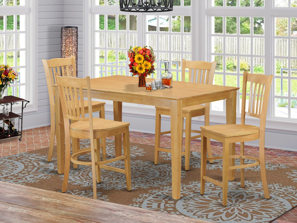 CAGR55-CGJ-P Elegant 5-Piece Oak Counter Dining Set with Rectangular Table & Four Chairs, Perfect for Cozy Meals