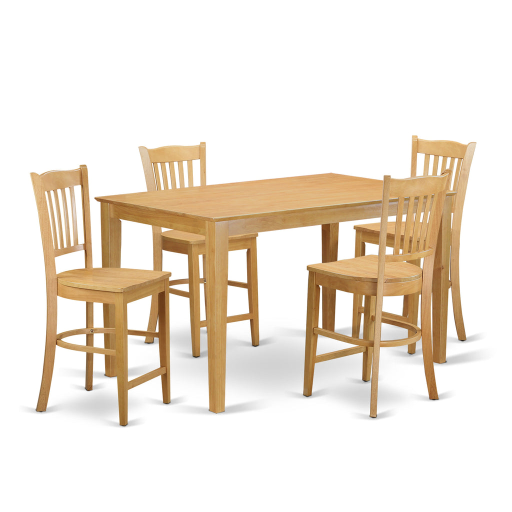 CAGR55-CGJ-P Elegant 5-Piece Oak Counter Dining Set with Rectangular Table & Four Chairs, Perfect for Cozy Meals