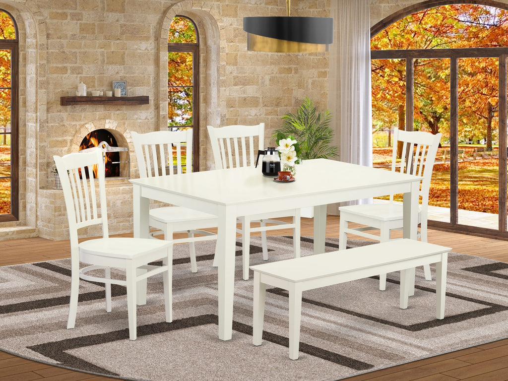 CAGR6-PS1-3 Elegant 6-Piece Dining Set with Rectangular Table, Bench & 4 Chairs, Linen Finish, 36x60