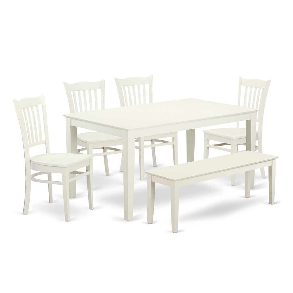 CAGR6-PS1-3 Elegant 6-Piece Dining Set with Rectangular Table, Bench & 4 Chairs, Linen Finish, 36x60