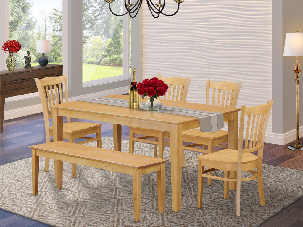 CAGR6-QXC-4 Oak Dining Set - 6 Piece Rectangle Table, 4 Chairs, Bench Fit for Kitchen