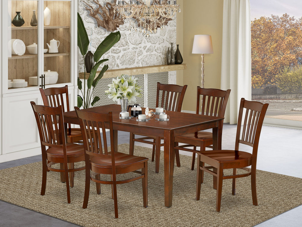 CAGR7-29T-F 36x60 Elegant 7-Piece Dining Ensemble with Rectangular Table & 6 Chairs in Rich Mahogany Finish