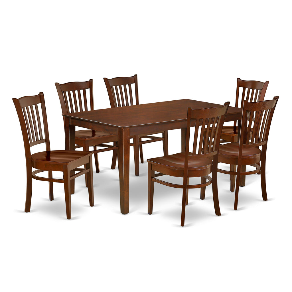 CAGR7-29T-F 36x60 Elegant 7-Piece Dining Ensemble with Rectangular Table & 6 Chairs in Rich Mahogany Finish