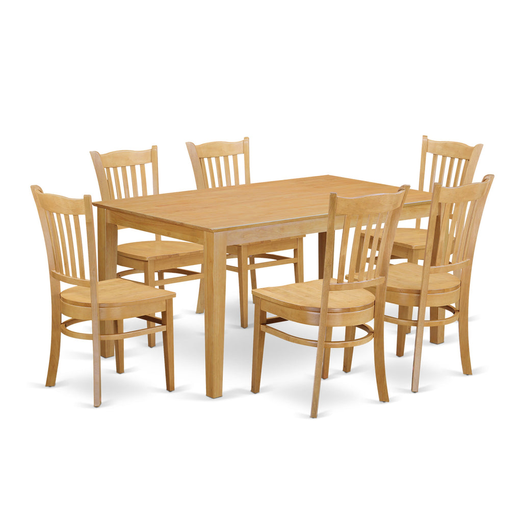 CAGR7-LS1-3 Elegant 7-Piece Set Rectangular Table & Six Dining Chairs, Oak Finish, 36x60 Inches