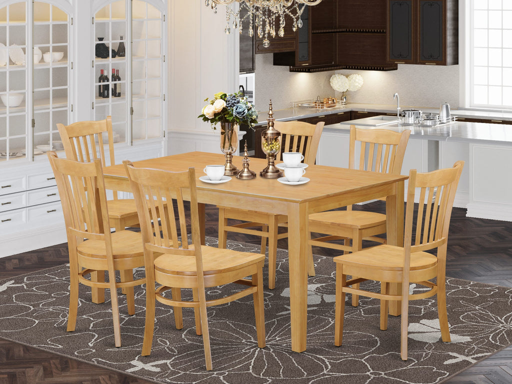 CAGR7-LS1-3 Elegant 7-Piece Set Rectangular Table & Six Dining Chairs, Oak Finish, 36x60 Inches