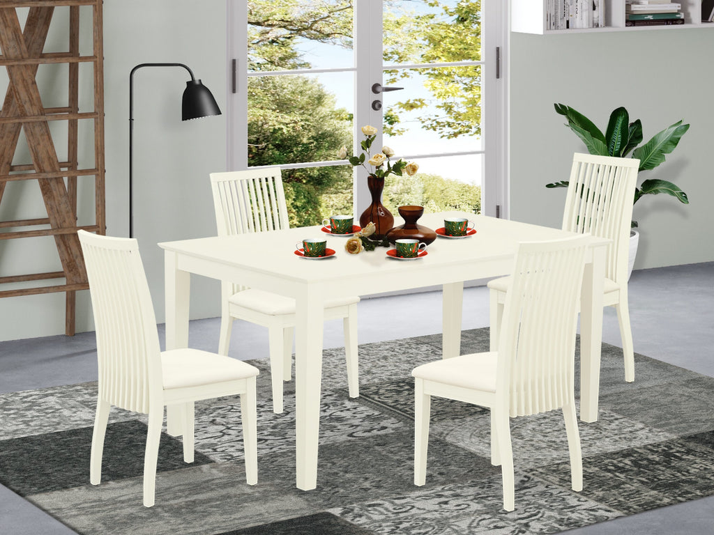 CAIP5-KEN-Q 5-Piece Dining Set with Rectangle Table & 4 Upholstered Chairs for Kitchen, 36x60 White Finish
