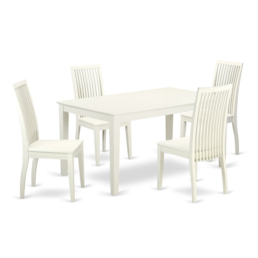 CAIP5-778-J 5 Piece Set with Linear White Table and 4 Chairs, 36x60
